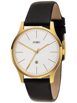 JOBO Damen Armbanduhr Quarz Analog Edelstahl vergoldet Lederband Datum