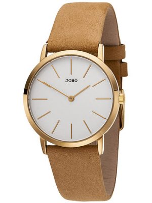 JOBO Damen Armbanduhr Quarz Analog Edelstahl vergoldet Lederband beige