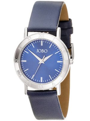 JOBO Herren Armbanduhr Quarz Analog Edelstahl Lederarmband blau