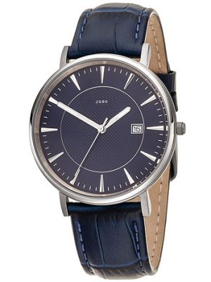 JOBO Herren Armbanduhr Quarz Analog Titan Lederband blau Datum Herrenuhr