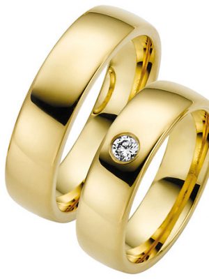 LOVE by Goettgen Trauringe Paar, Gelb 333 Gold, Eheringe, bei Damenring inkl. 1 Brillant