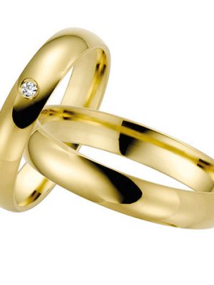 LOVE by Goettgen Trauringe Paar, Gelb 333 Gold, Eheringe, bei Damenring inkl. 1 Brillant