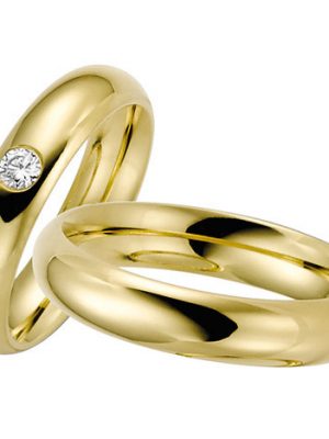 LOVE by Goettgen Trauringe Paar, Gelb 333 Gold, Eheringe, bei Damenring inkl. 1 Brillant