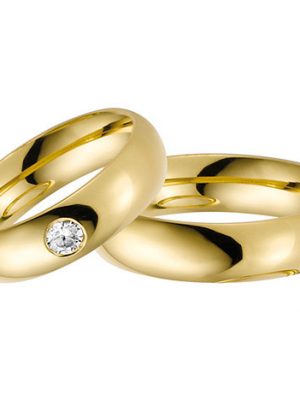 LOVE by Goettgen Trauringe Paar, Gelb 333 Gold, Eheringe, bei Damenring inkl. 1 Brillant