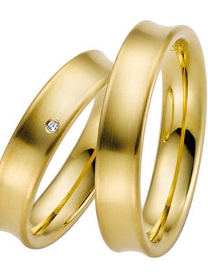 LOVE by Goettgen Trauringe Paar, Gelb 333 Gold, Eheringe, bei Damenring inkl. 1 Brillant
