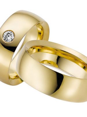 LOVE by Goettgen Trauringe Paar, Gelb 333 Gold, Eheringe, bei Damenring inkl. 1 Brillant