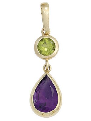 SIGO Anhänger 585 Gold Gelbgold 1 Peridot grün 1 Amethyst violett Goldanhänger