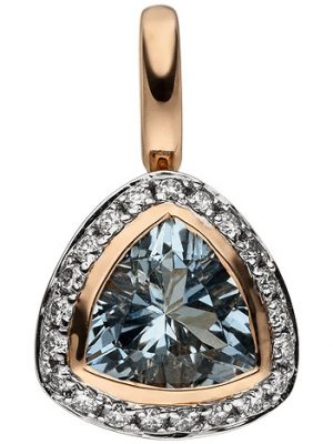 SIGO Anhänger 585 Rotgold 21 Diamanten Brillanten 1 Aquamarin hellblau blau