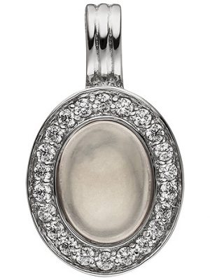 SIGO Anhänger Einhänger Oval 925 Sterling Silber 1 Rosenquarz 22 Zirkonia