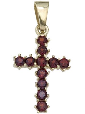 SIGO Anhänger Kreuz 333 Gold Gelbgold 11 Granate rot Kreuzanhänger Goldkreuz