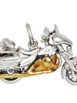 SIGO Anhänger Motorrad 925 Sterling Silber rhodiniert bicolor vergoldet