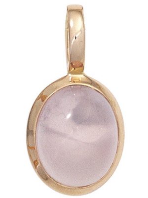 SIGO Anhänger oval 585 Gold Rotgold 1 Rosenquarz Cabochon rosa Goldanhänger