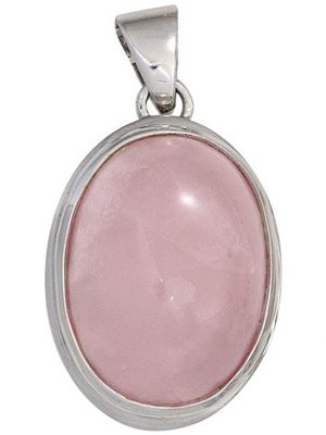 SIGO Anhänger oval 925 Sterling Silber rhodiniert 1 Rosenquarz rosa