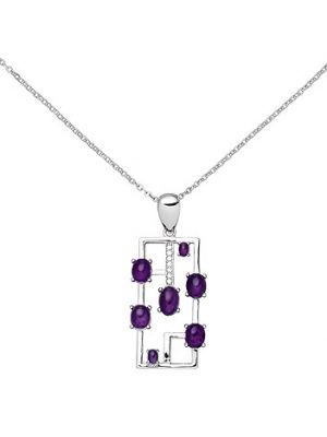 SIGO Collier 925 Sterling Silber 7 Amethyst-Cabochons lila 7 Zirkonia 45 cm