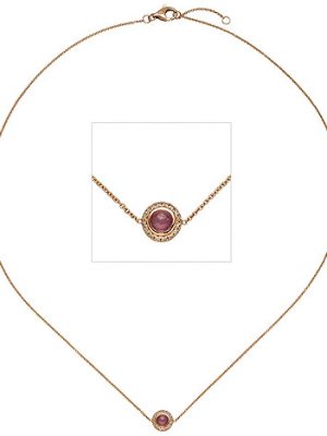 SIGO Collier Halskette 585 Gold Rotgold 1 Turmalin pink 16 Diamanten Brillanten 42 cm