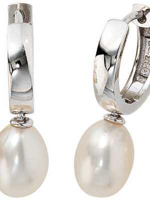 SIGO Creolen 925 Silber 2 Süßwasser Perlen Ohrringe Perlenohrringe