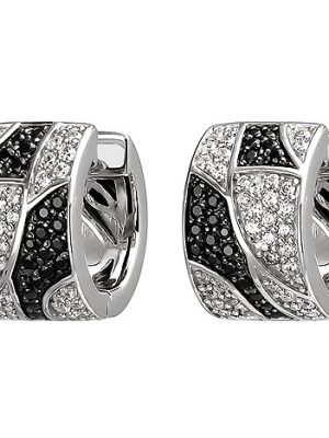SIGO Creolen 925 Sterling Silber 114 Zirkonia schwarz und weiß Ohrringe