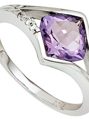 SIGO Damen Ring 585 Gold Weißgold 3 Diamanten Brillanten 1 Amethyst lila violett