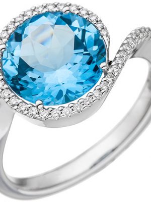 SIGO Damen Ring 585 Weißgold 1 Blautopas hellblau blau 47 Diamanten Brillanten