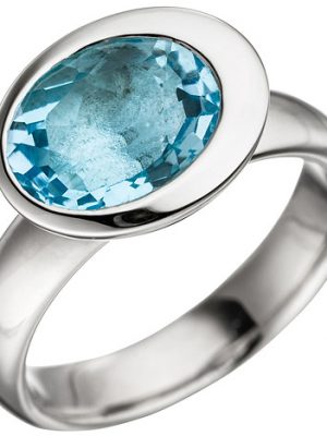 SIGO Damen Ring 925 Sterling Silber 1 Blautopas hellblau blau Silberring Topasring