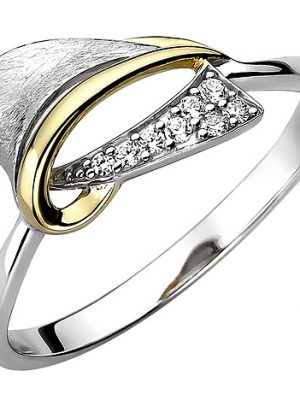 Damen Ring 925 Sterling Silber bicolor vergoldet 9 Zirkonia Silberring