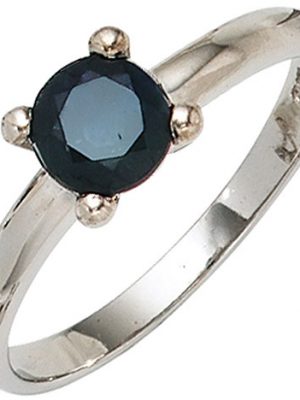 SIGO Damen Ring 925 Sterling Silber rhodiniert 1 Safir blau Silberring