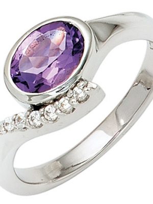 SIGO Damen Ring 925 Sterling Silber rhodiniert mit Zirkonia lila violett Silberring