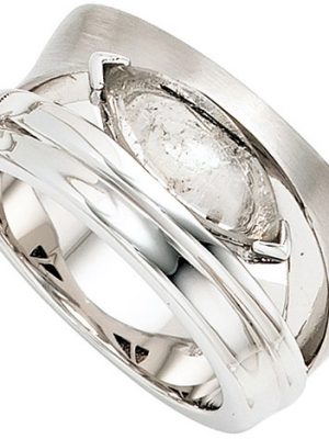 SIGO Damen Ring breit 925 Sterling Silber rhodiniert mattiert 1 Turmalinquarz