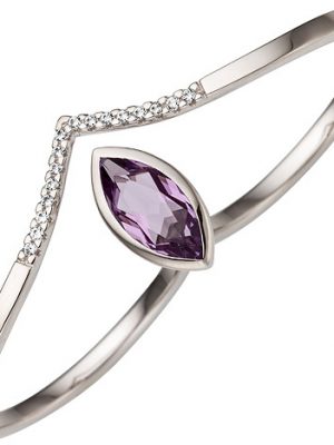 SIGO Damen Zweifinger Ring 333 Gold Weißgold 1 Amethyst 16 Zirkonia Zweifingerring