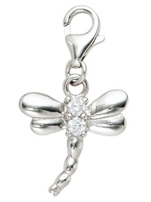 SIGO Einhänger Charm Libelle 925 Sterling Silber rhodiniert 2 Zirkonia