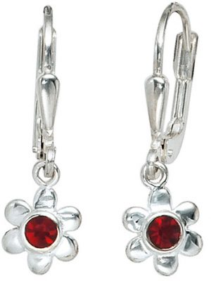 SIGO Kinder Boutons Blume 925 Silber 2 rote Glassteine Ohrringe Ohrhänger