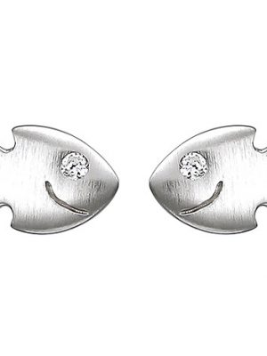 SIGO Kinder Ohrstecker Fisch 925 Sterling Silber matt 2 Zirkonia Ohrringe