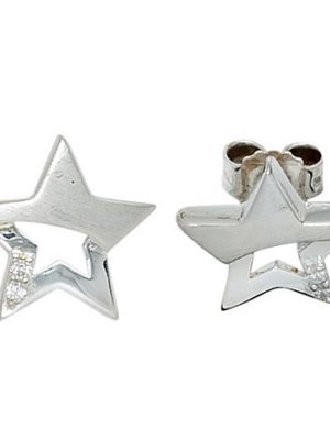 SIGO Kinder Ohrstecker Stern Sterne 925 Sterling Silber mattiert 4 Zirkonia Ohrringe