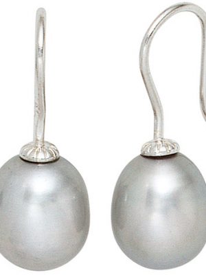 SIGO Ohrhänger 925 Sterling Silber 2 graue Süßwasser Perlen Ohrringe Perlenohrringe