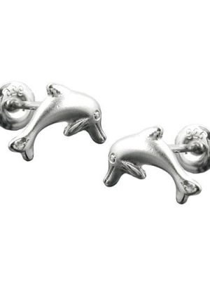 SIGO Ohrstecker 10x5mm springender Delfin matt-glänzend rhodiniert Silber 925