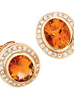SIGO Ohrstecker oval 585 Gold Gelbgold 48 Diamanten 2 Citrine orange Ohrringe