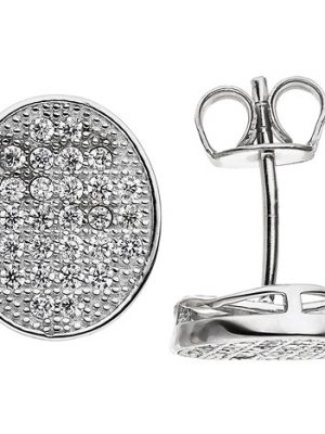SIGO Ohrstecker oval 925 Sterling Silber 60 Zirkonia Ohrringe Silberohrringe