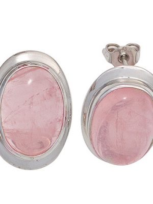 SIGO Ohrstecker oval 925 Sterling Silber rhodiniert 2 Rosenquarze rosa Ohrringe