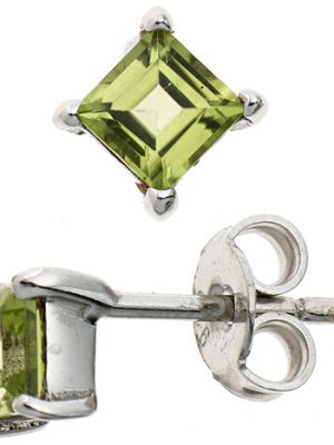 SIGO Ohrstecker quadratisch 925 Sterling Silber rhodiniert 2 Peridote grün Ohrringe