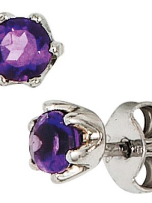 SIGO Ohrstecker rund 925 Sterling Silber rhodiniert 2 Amethyste lila violett Ohrringe