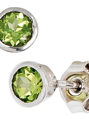 SIGO Ohrstecker rund 925 Sterling Silber rhodiniert 2 Peridote grün Ohrringe