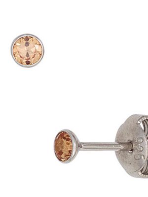SIGO Ohrstecker rund 925 Sterling Silber rhodiniert 2 Zirkonia champagner Ohrringe