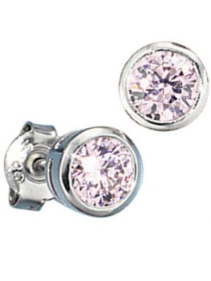 SIGO Ohrstecker rund 925 Sterling Silber rhodiniert 2 Zirkonia rosa rosé Ohrringe