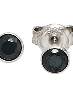 SIGO Ohrstecker rund 925 Sterling Silber rhodiniert 2 Zirkonia schwarz Ohrringe