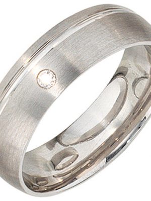 SIGO Partner Ring 925 Sterling Silber rhodiniert mattiert 1 Zirkonia Silberring