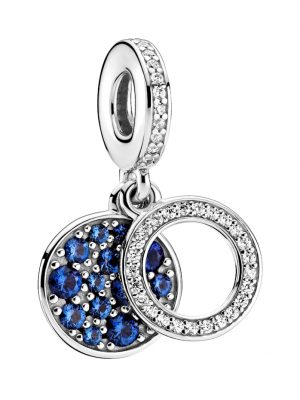 Charm-Anhänger -Funkelnde blaue Scheibe- Pandora Silberfarben