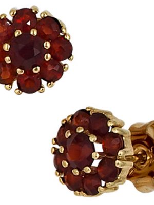 SIGO Ohrstecker Blume 375 Gold Gelbgold 18 Granate rot Ohrringe