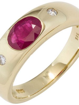 SIGO Damen Ring 585 Gold Gelbgold 1 Rubin rot 2 Diamanten Brillanten Goldring