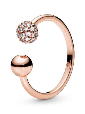 Pandora Ring - Polished & Pavé Bead Open - 188316CZ roségold