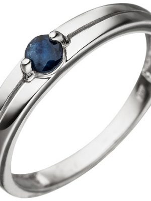 SIGO Damen Ring 333 Gold Weißgold 1 Safir blau Weißgoldring Safirring